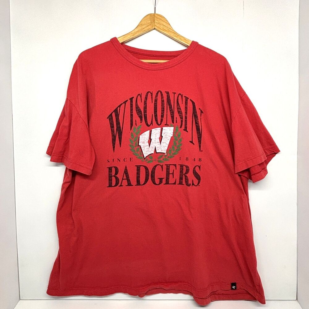 '47 Brand Wisconsin Badgers T-Shirt Red with Wisconsin Badgers Graphic Men's 3XL